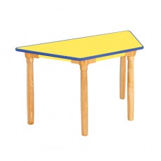 안전 노랑 열린 사다리꼴 책상(원목다리/유치)